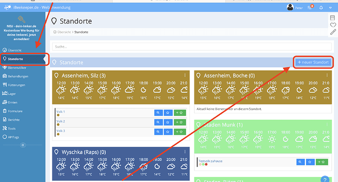 WebApp Standorte Seitenmenü