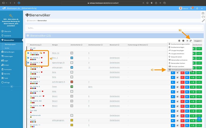 WebApp-Formular-Bienenvolk-entfernen screen 2