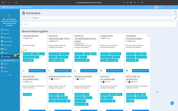 WebApp- Formulare screen 1