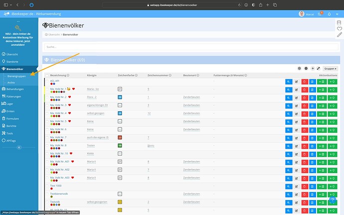 WebApp-Bienengruppen screen 3