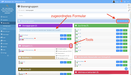 Bienengruppe Tools und anlegen